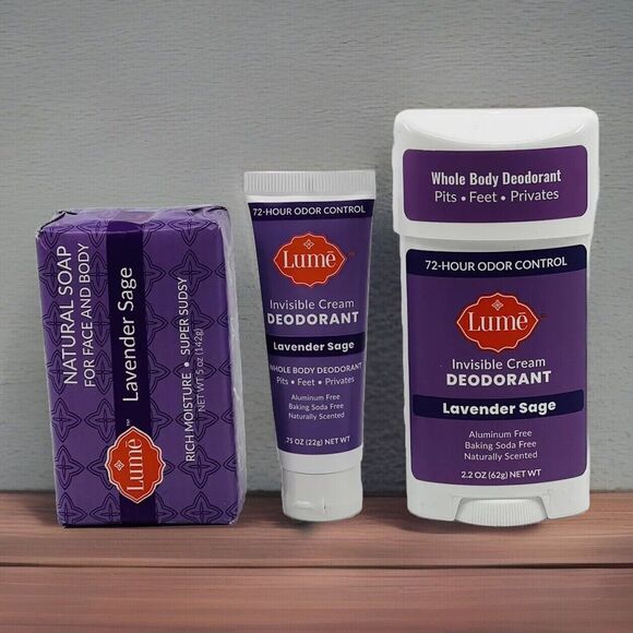 LAVENDER SAGE Bundle Full Cream Deodorant Mini Cream Deodorant Tube 5oz Bar Soap - Picture 2 of 7
